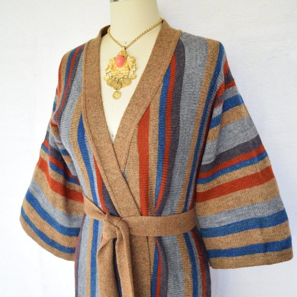 Vintage stripe hippie boho wrap kimono cowichan - Picture 5 of 8